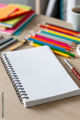 Blank spiral notebook stationery desk