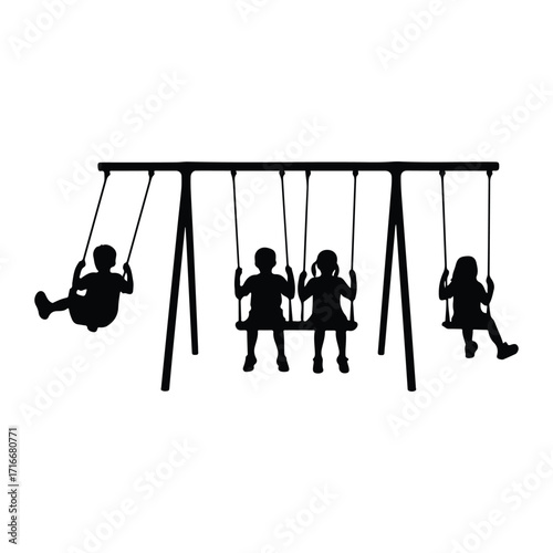 Children swinging on playground equipment swings outdoor