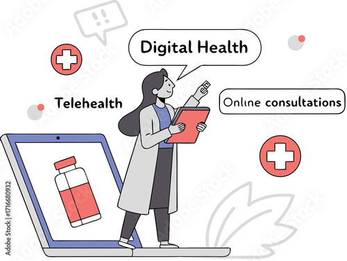Female doctor providing online medical consultation representing digital health telehealth and moder