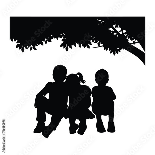 Children under tree branches siblings friendship