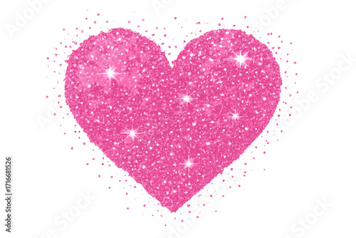 Pink shining glitter heart for Valentine's day design. Confetti heart shape vector illustration on transparent background. Love symbol for wedding, holiday or glamour party.
