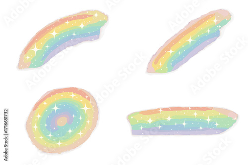 Glittering rainbow reflection highlights with sparkling stars overlay, colorful glare dispersion effects for social media backgrounds, product presentations, photo shoots, layered 4 design elements