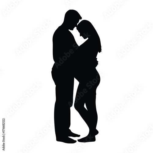 Couple embracing forehead to forehead silhouette embrace