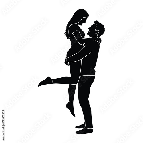 Couple embracing lifting woman embrace