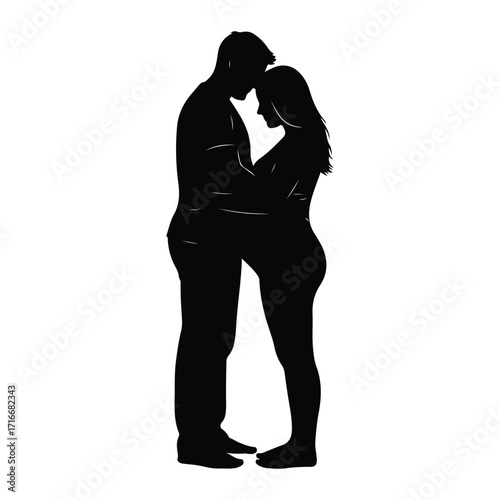 Couple embracing forehead to forehead embrace silhouette