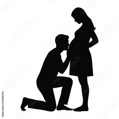 Couple embracing pregnant belly silhouette embrace
