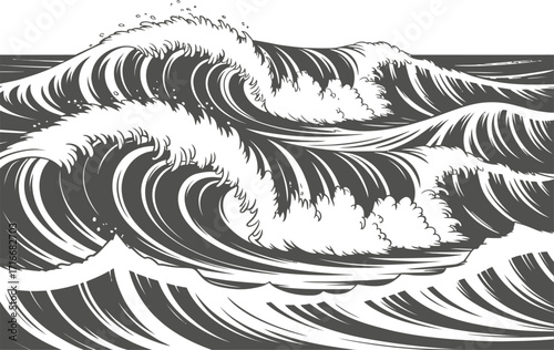 Detailed Ocean Wave Illustration Art Vector Isolated on Transparent Background Design