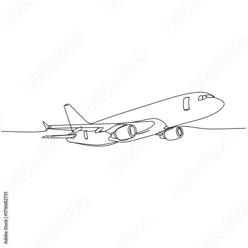 Airplane taking off in simple line art style  