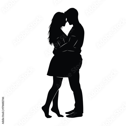 Couple embracing tenderly embrace silhouette