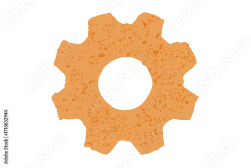 Gear cog symbol. Torn paper collage element. Settings options icon. Industrial mechanism teamwork concept. Abstract textured shape. Hand drawn vector for trendy art design.