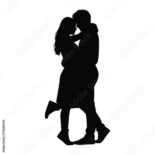Couple embracing tenderly silhouette embrace