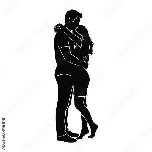 Couple embracing tenderly silhouette embrace