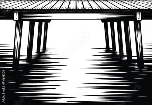 Wooden Pier Illustration Isolated on Transparent Background Vector Art