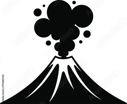 Volcano Eruption Illustration Isolated Vector Art Black Silhouette on Transparent Background