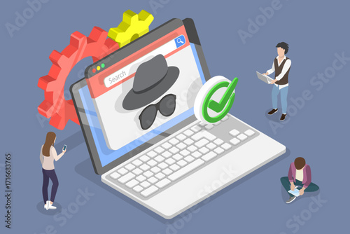 3D Isometric Flat Vector Illustration of Incognito Mode, Browsing The Internet Privately And Anonymously