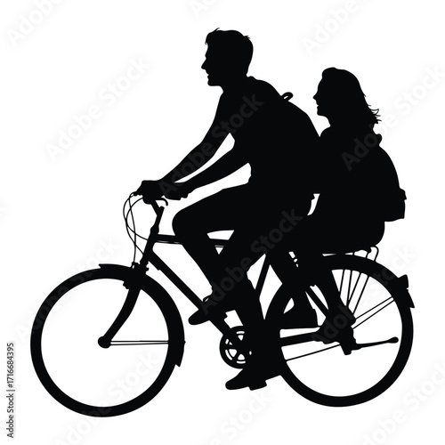 Couple riding tandem bicycle silhouette cycling