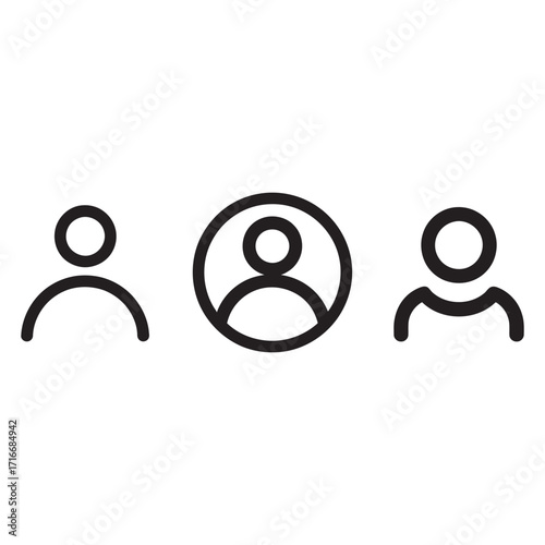 Minimalist outline user profile and avatar icons for web and mobile interface design, suitable for social media, account logins, and generic user representations