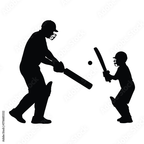 Cricket players batting and fielding sport
