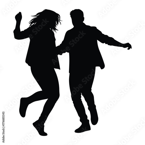 Dancing couple silhouette joyful movement vector