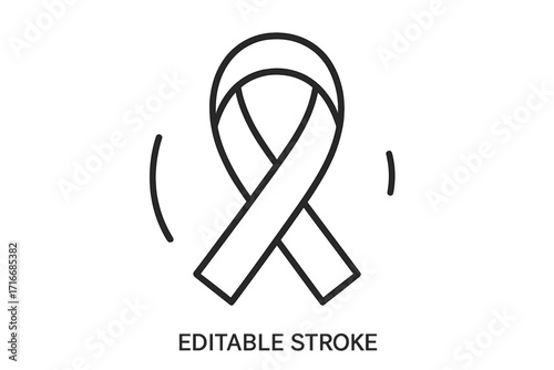 Awareness ribbon line icon for health causes and solidarity. Vector symbol of support, hope, and charity for cancer, HIV, and medical campaigns. Editable stroke outline graphic.
