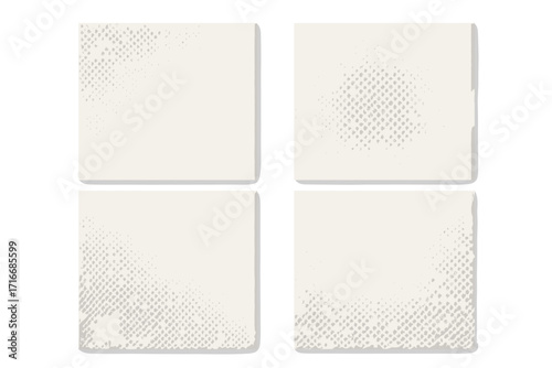 White craft paper texture background with subtle halftone dot pattern, vector illustration set, vintage elegant paper design, grunge paper texture, transparent background