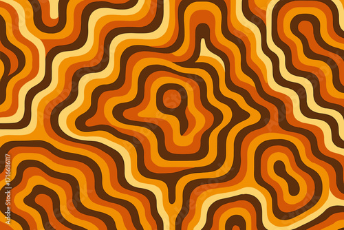 Retro 70s seamless pattern. Groovy psychedelic wavy background with abstract geometric lines. Vintage 60s funky hippie aesthetic wallpaper. Liquid swirl distorted texture.
