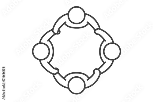Teamwork and cooperation concept. People holding hands in a circle icon. Community collaboration and unity symbol. Partnership, friendship, support and social bond vector.