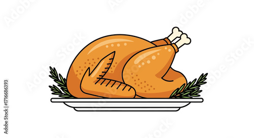 Festive thanksgiving turkey dinner cartoon illustration for holiday celebration and decoration