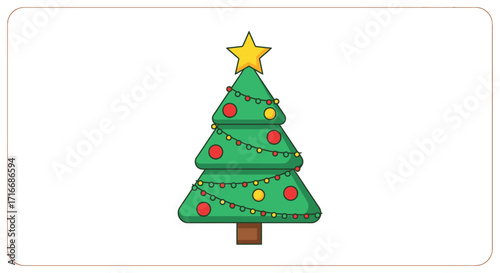 A colorful Christmas tree with a star shining brightly representing holiday cheer