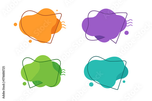 Set of modern organic fluid shapes. Colorful abstract vector elements. Template graphics with geometric banners and frames for text. Trendy speech bubbles for quotes.