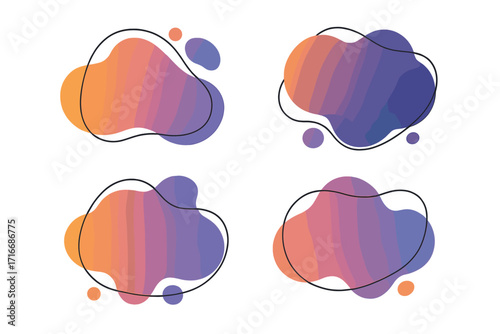 Set of modern abstract vector shapes. Fluid organic amoeba blobs with gradient colors. Liquid elements, trendy banners and frames for text. Dynamic graphic design templates.