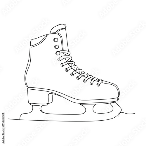 One-line drawing of a classic ice skate on a rink  