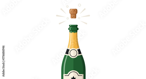 Elegant champagne bottle popping cork illustration for celebration and festive moments