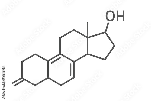Testosterone molecular structure, chemical formula line icon. Male sex hormone, androgen, steroid molecule vector illustration. Science, chemistry, health, fitness symbol.