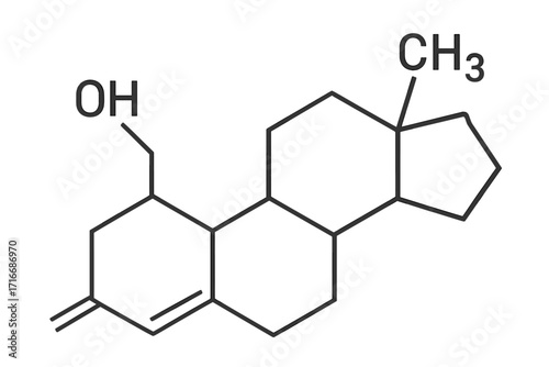 Steroid hormone molecular structure. Chemical formula line icon. Chemistry, biochemistry, and endocrinology science concept. Vector illustration for education or lab research.