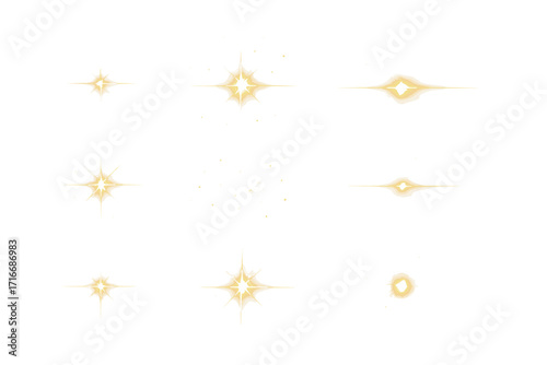 Sparkling warm white stars flickering flashing lights set, radiant glowing light effects collection, realistic festive sparkle overlays for design, celebration glow vector