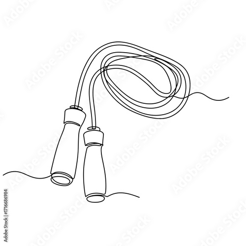 Outline drawing of a jump rope with handles coiled on the ground  