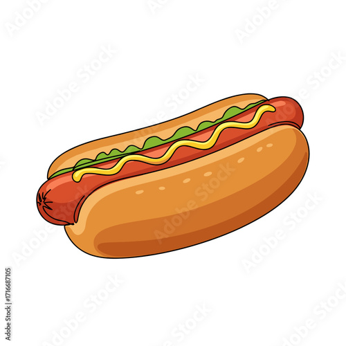 Hot dog with mustard and relish on a white background  
