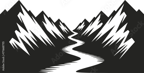 Mountain Range Vector Illustration Isolated on Transparent Background for Art Projects