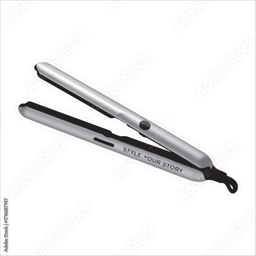 Sleek Silver Hair Straightener, Modern Design, Professional Styling Tool, Isolated on White Background.