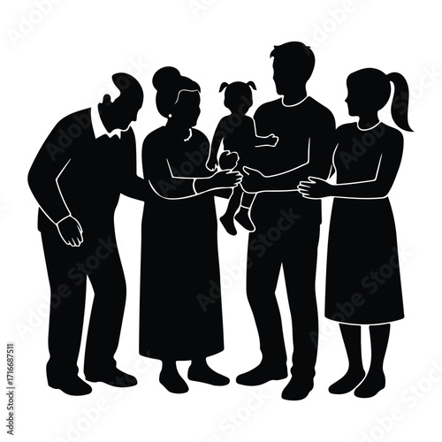 Family gathering black silhouette white
