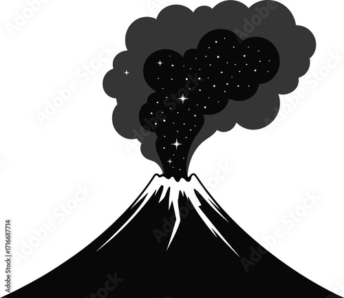 Volcanic Eruption Illustration Isolated on Transparent Background Vector Art with Ash Cloud