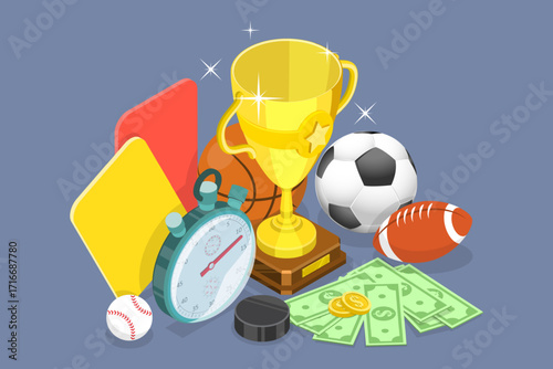 3D Isometric Flat Vector Illustration of Bookmaker Promo Advertising, Template Design For Sports Betting Banner