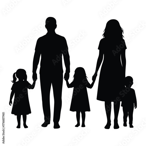 Family holding hands parents children