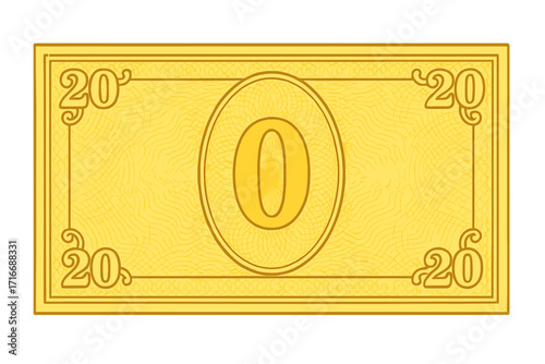 Vintage yellow voucher template with guilloche pattern and ornate border for gift voucher, coupon, money design, currency note, banknote, check, cheque, discount certificate
