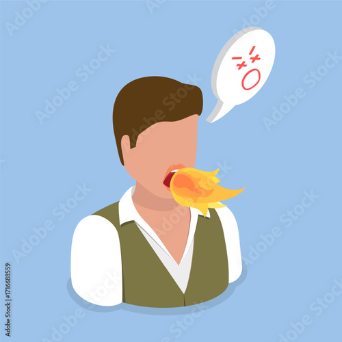 3D Isometric Flat Vector Illustration of Heartburn, Fire Breathing