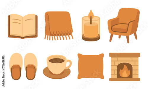 Cozy autumn vibes with warm blankets, coffee, and a glowing fireplace