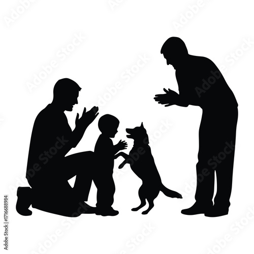 Family playing with dog child interaction