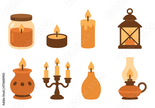Assorted candle and lantern collection with warm glowing light