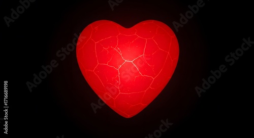 Glowing Red Heart with Cracked Texture in Emotional Darkness